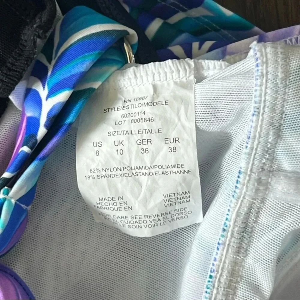 Swim Solutions OnePiece Swimsuit Multicolor Thigh Minimizer Tummy Control Size 8